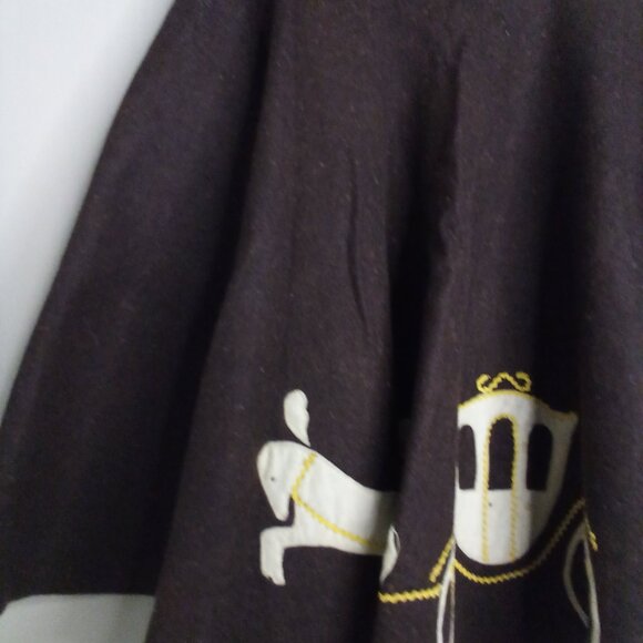 Vintage Handmade Felt Circle Skirt 25" Wasit XS Horse Carriage Brown - Picture 4 of 16